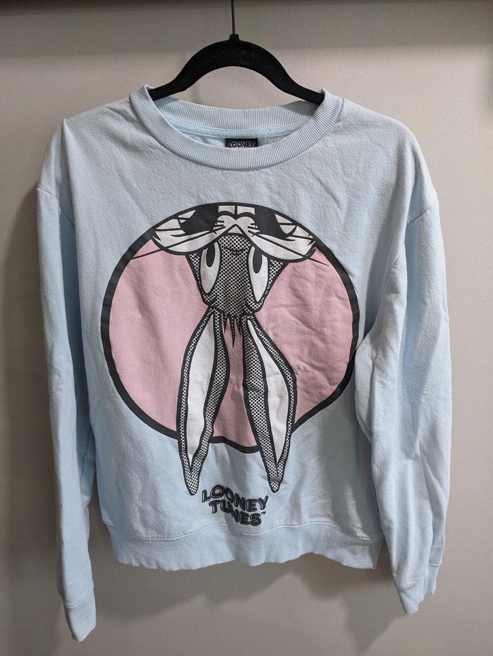 Looney Tunes Bugs Bunny Fleece Graphic Crewneck Sweatshirt Blue Pullover Small